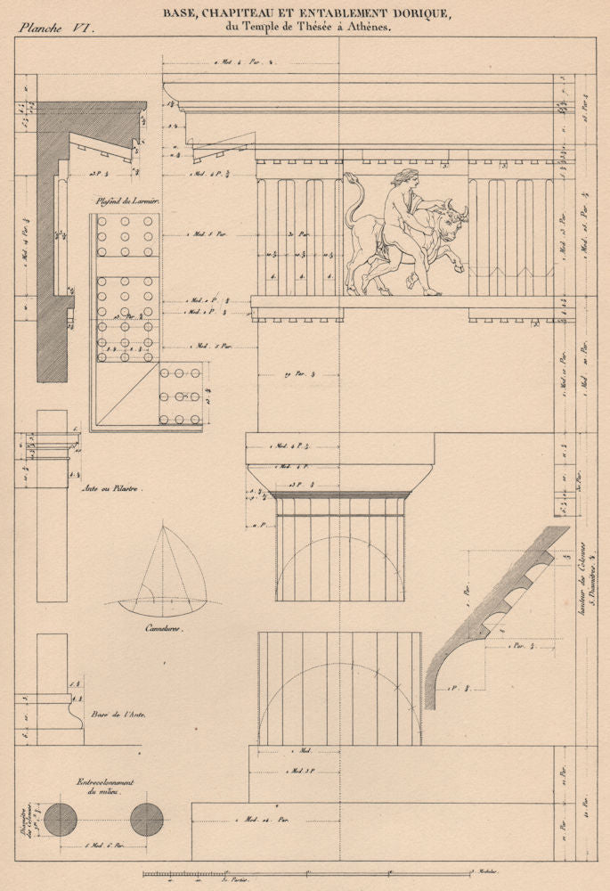DORIC ARCHITECTURE. Temple of Theseus, Athens. Base Capital and Entablature 1931